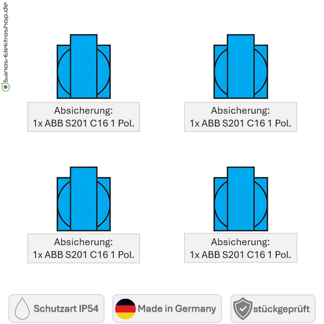 SANOS Wandverteiler ABB/PCE - 4x Schukodose | einzeln gesichert | SAN033