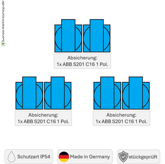 SANOS Wandverteiler ABB/PCE - 6x Schukodose | paarweise gesichert | SAN034