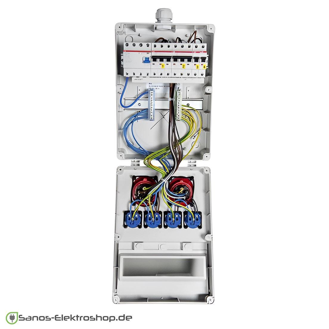SANOS Wandverteiler ABB/PCE - 2x CEE 16A und 4x Schukodosen mit FI | einzeln gesichert | SAN005