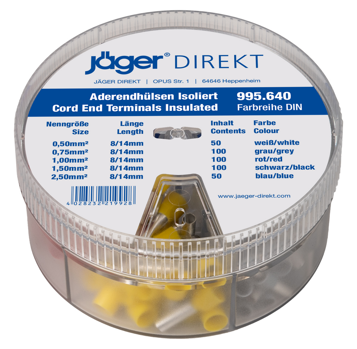 Aderendhülsen-Box Typ 0, 5-2,5qmm, 400 St. nach DIN 46 228, 1 Box