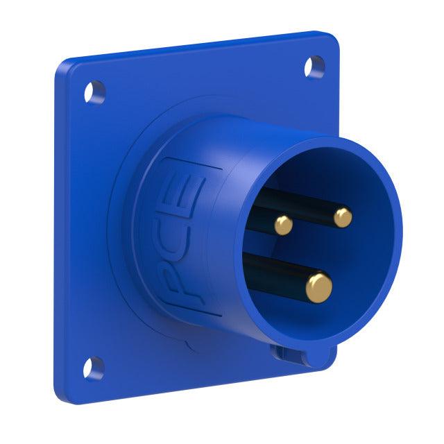 CEE-Anbaugerätestecker 16A, 3-polig, 230V, 6h, IP44, gerade, FL 70x70, LM 56x56 mit Flanschdichtung, PCE 613-6