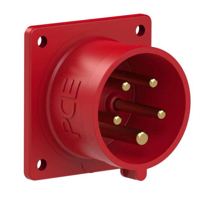 CEE-Anbaugerätestecker 32A, 5-polig, 400V, 6h, IP44, gerade, FL 70x70, LM 56x56 mit Flanschdichtung, PCE 625-6
