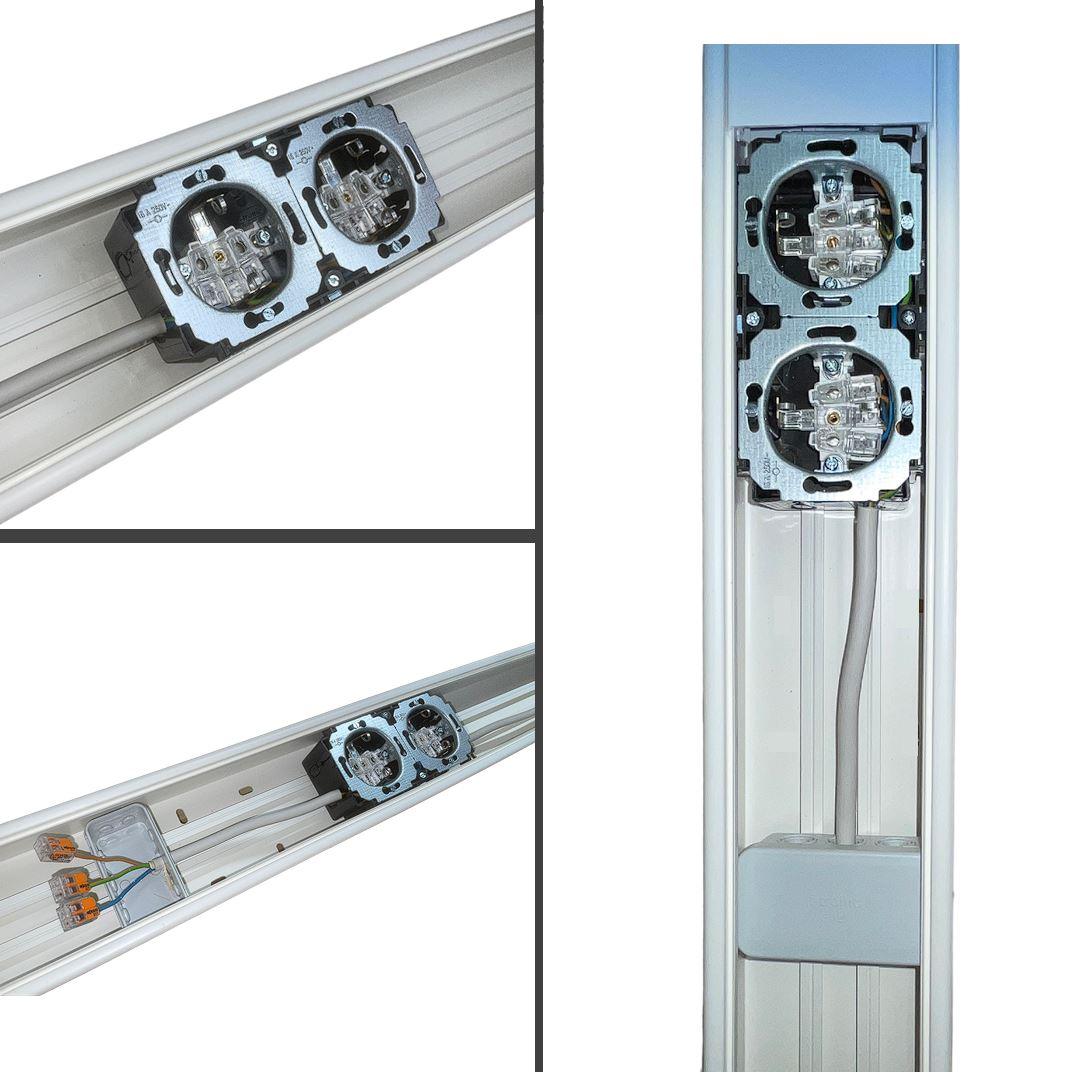 Gewiss Brüstungskanal mit 2x Steckdosen und Wago-Anschlussbox | 70x100x1000 mm | Komplett vorverdrahtet & anschlussbreit