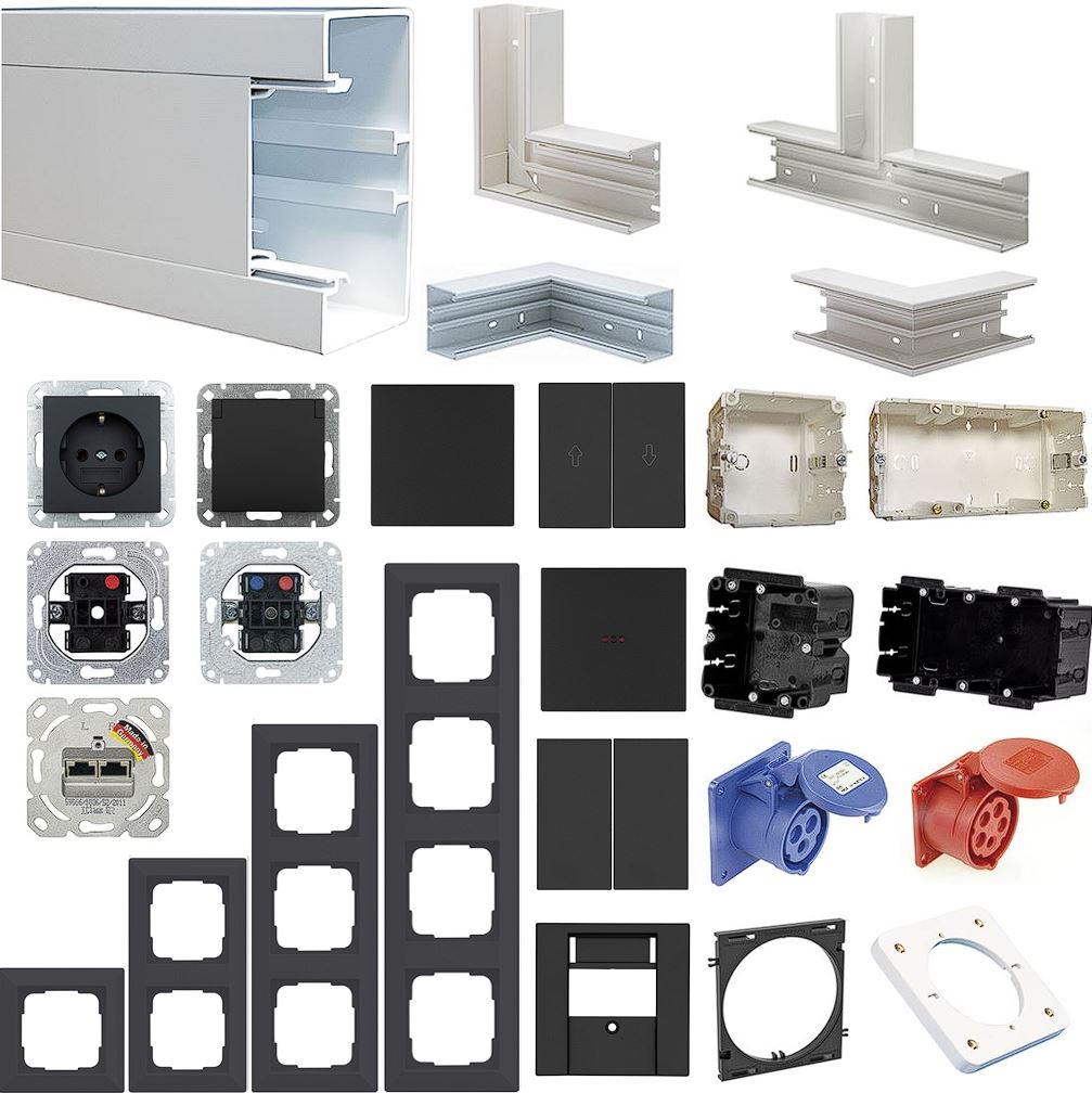 GEWISS Brüstungskanal 70x100/130/170 - 2m mit Zubehör & Schalterprogramm ProLine55 Anthrazit