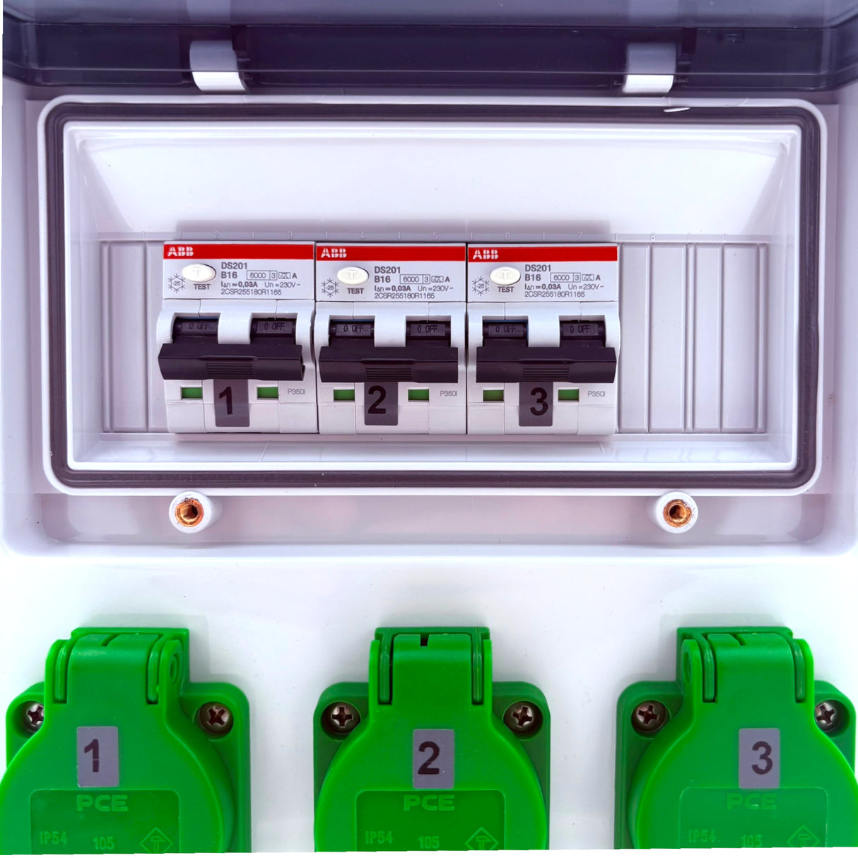SANOS e-bike Wandverteiler ABB/PCE - 3x Schukodosen 230 V mit FI/LS | SAN006