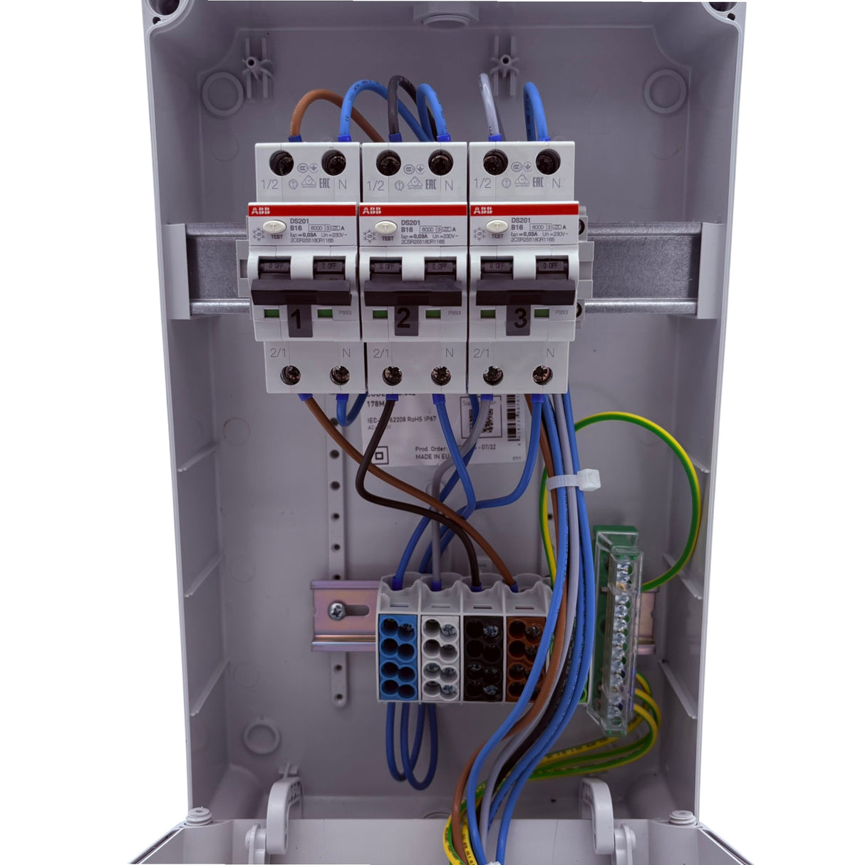 SANOS e-bike Wandverteiler ABB/PCE - 3x Schukodosen 230 V mit FI/LS | SAN006