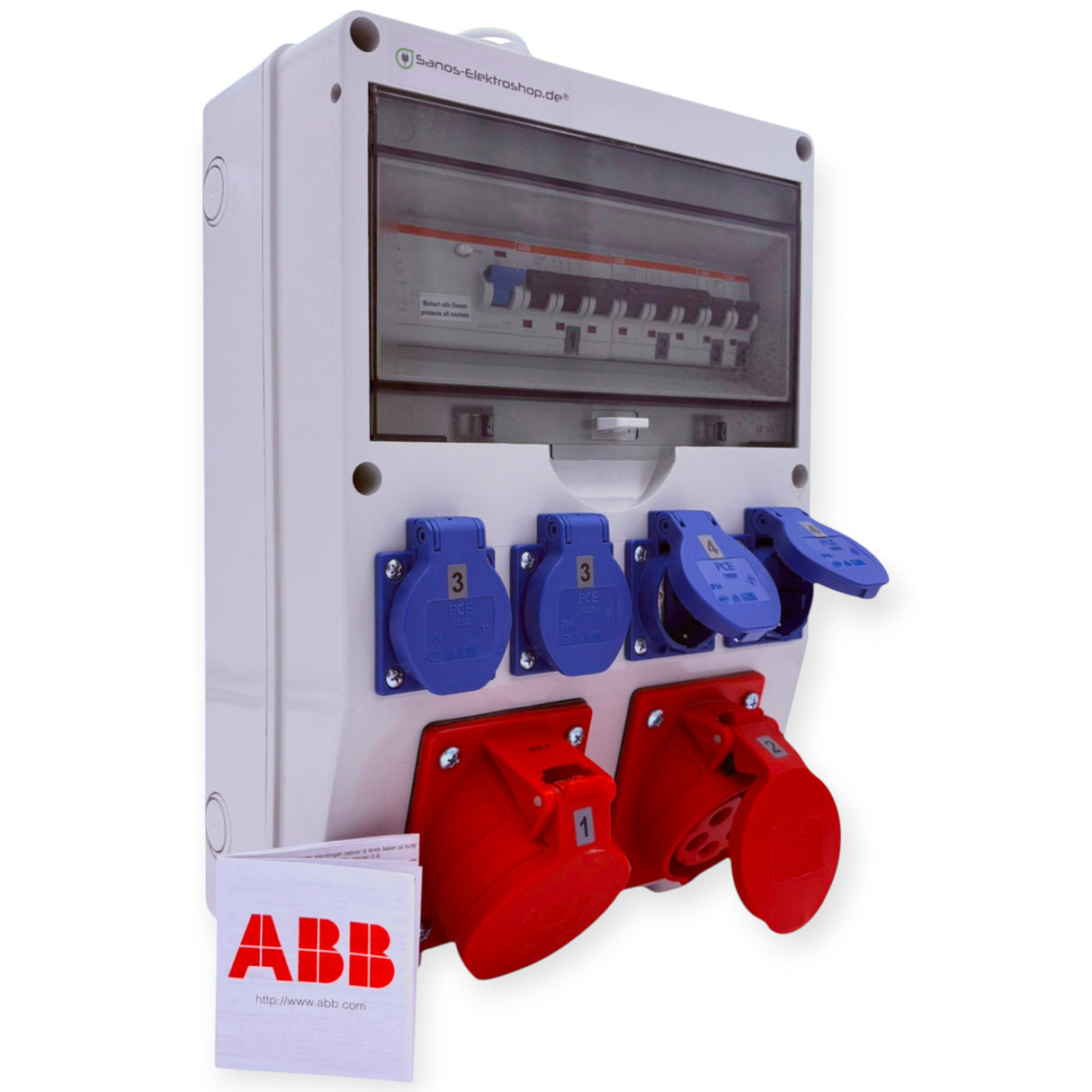 SANOS Wandverteiler ABB/PCE - 2x CEE 16A und 4x Schukodosen mit FI | einzeln gesichert | SAN005