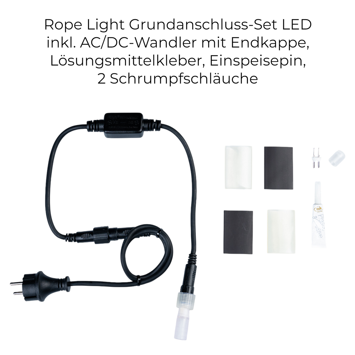 MK Illumination Rope Light QF+ Anschluss-Set 1,5 m – Netzkabel mit Gleichrichter, Einspeisepin & Endkappe (Pflichtzubehör)