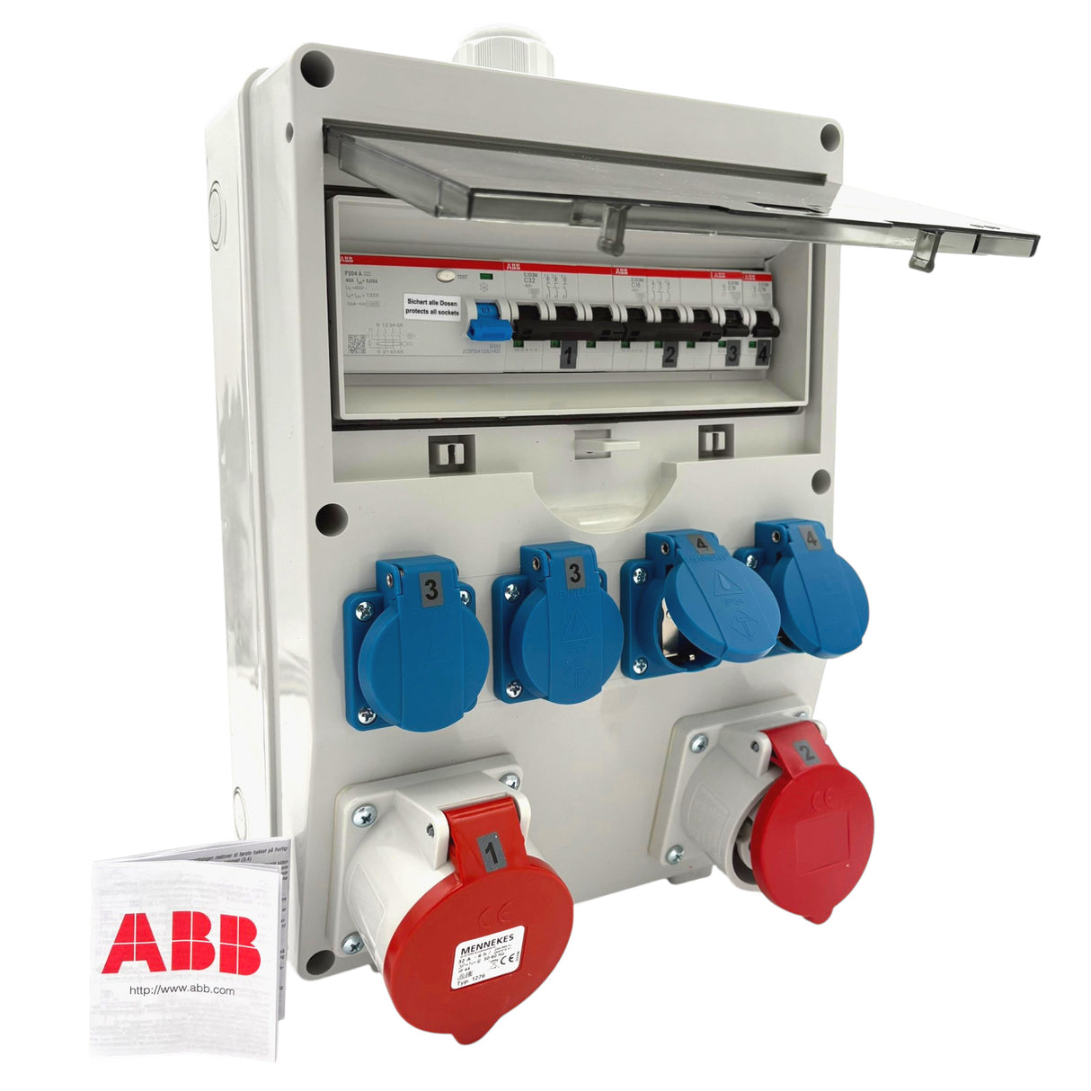 SANOS Wandverteiler ABB/Mennekes - 1x CEE 32A 1x CEE 16A und 4x Schukodosen mit FI | SAN014