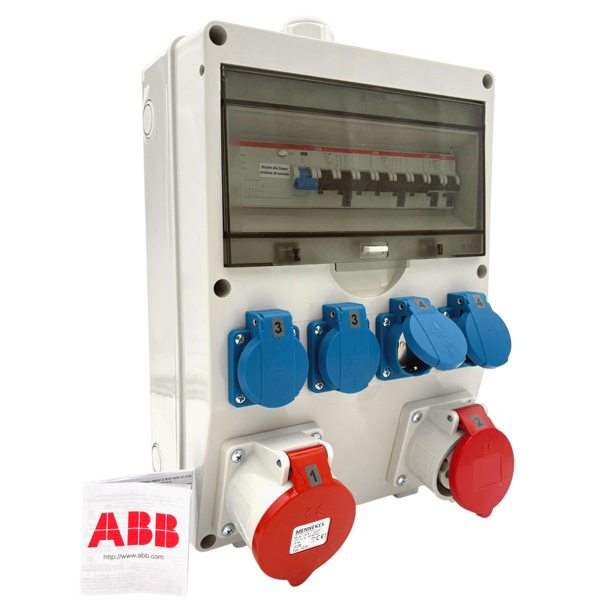 SANOS Wandverteiler ABB/Mennekes - 1x CEE 32A 1x CEE 16A und 4x Schukodosen mit FI | SAN014