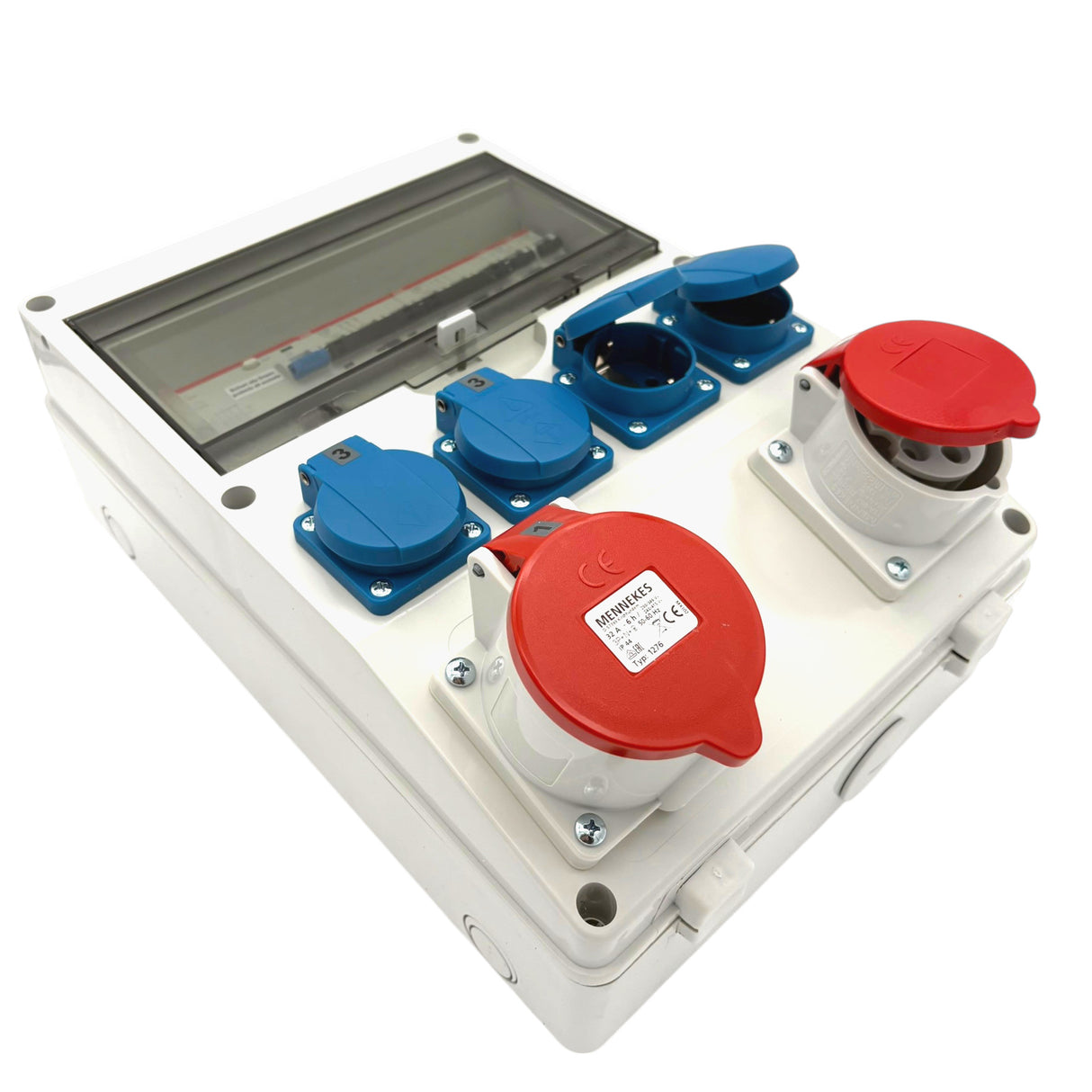 SANOS Wandverteiler ABB/Mennekes - 1x CEE 32A 1x CEE 16A und 4x Schukodosen mit FI | SAN014