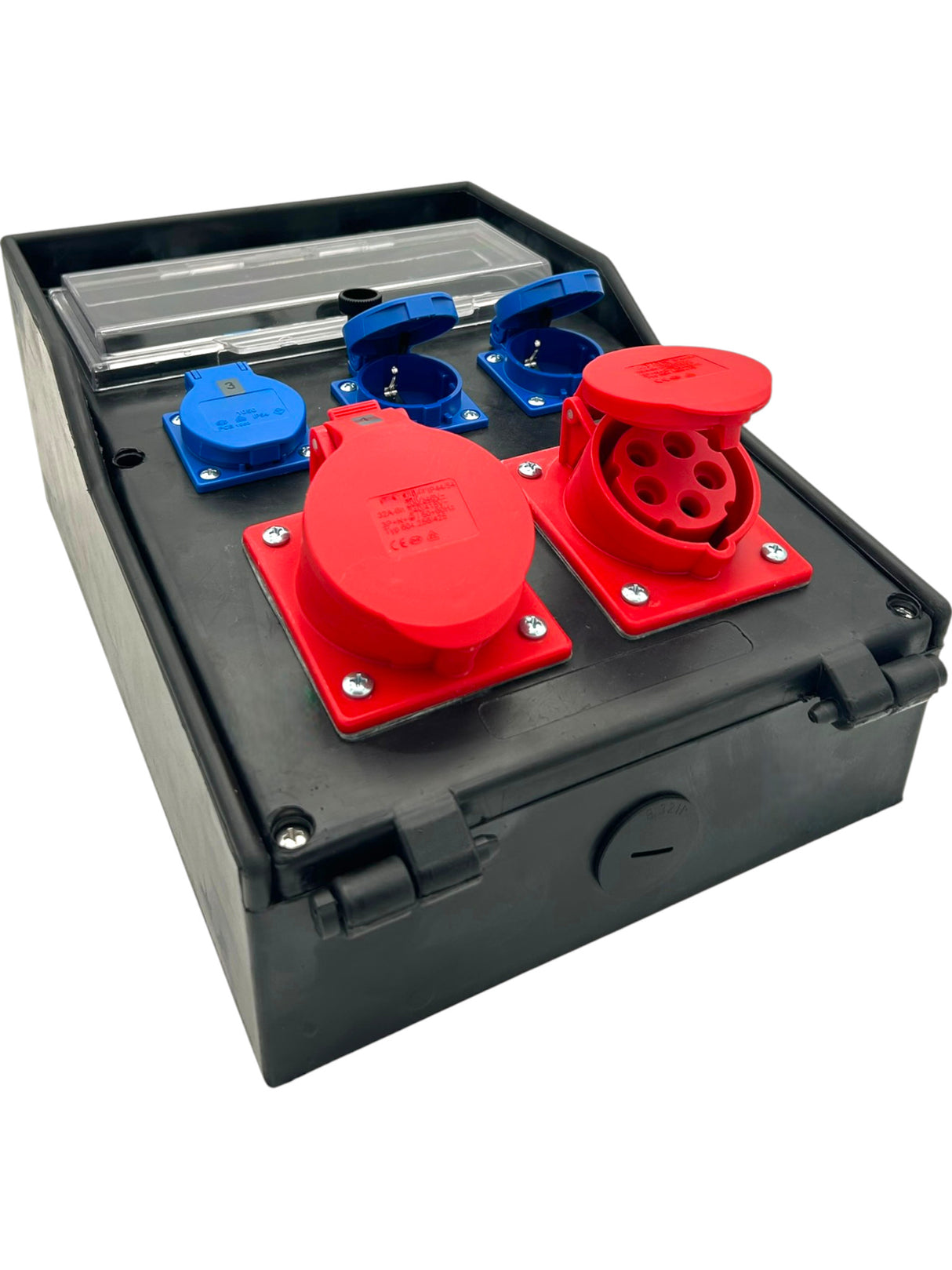 SANOS Vollgummiverteiler ABB/PCE - 1x CEE 32A 1x CEE 16A und 3x Schukodosen mit FI | SAN024