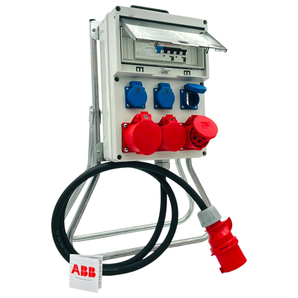 SANOS Standverteiler ABB/PCE - 1x CEE 32A 2x CEE 16A und 3x Schukodose mit FI & Zuleitung | SAN029