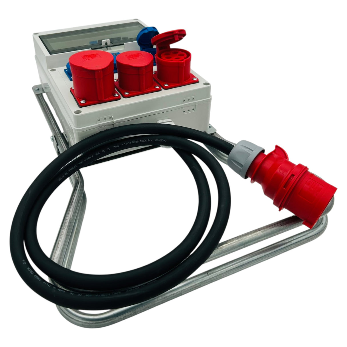 SANOS Standverteiler ABB/PCE - 1x CEE 32A 2x CEE 16A und 3x Schukodose mit FI & Zuleitung | SAN029