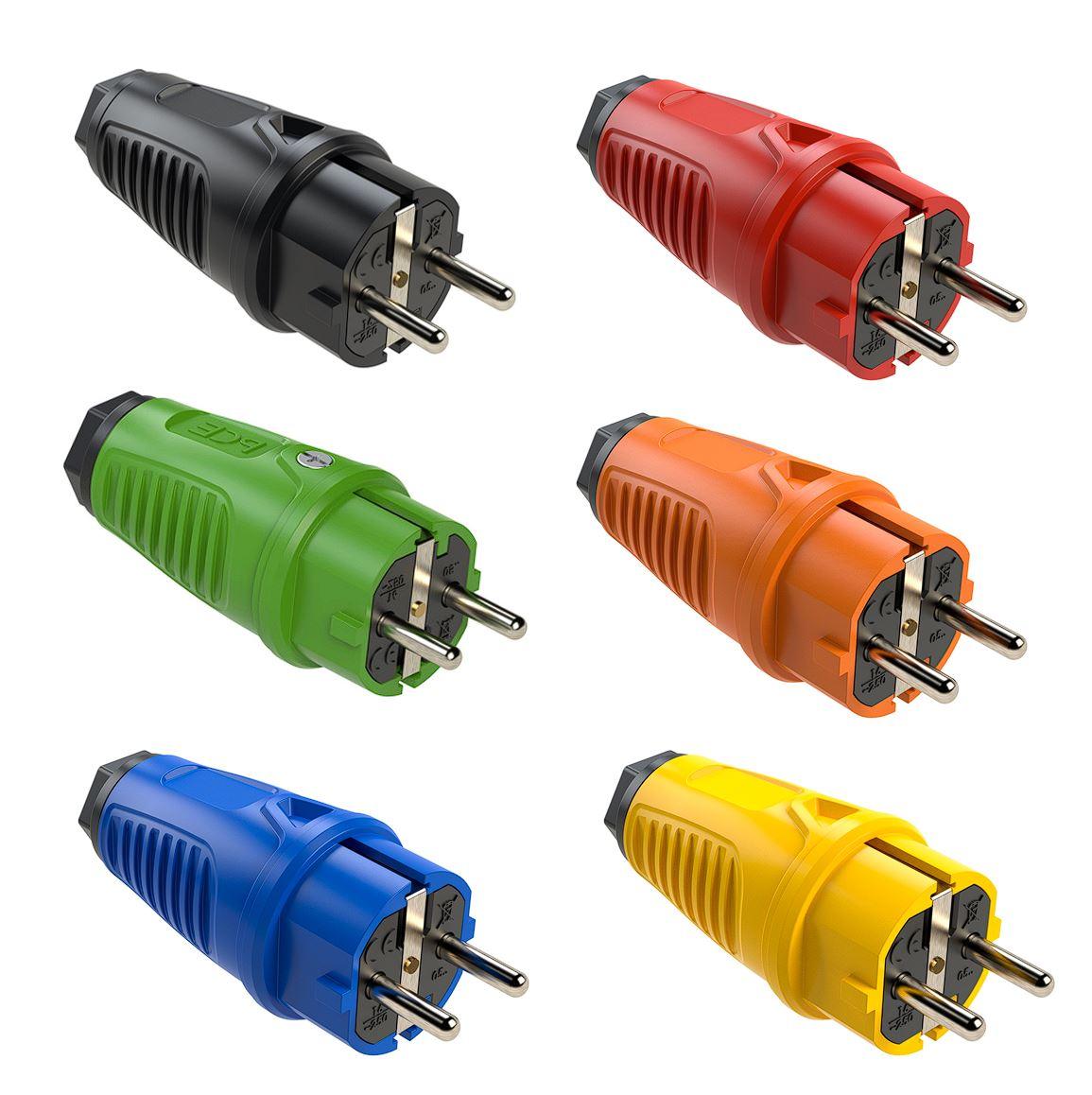 PCE Taurus Vollgummi-Schuko-Stecker IP54 - verschiedene Farben
