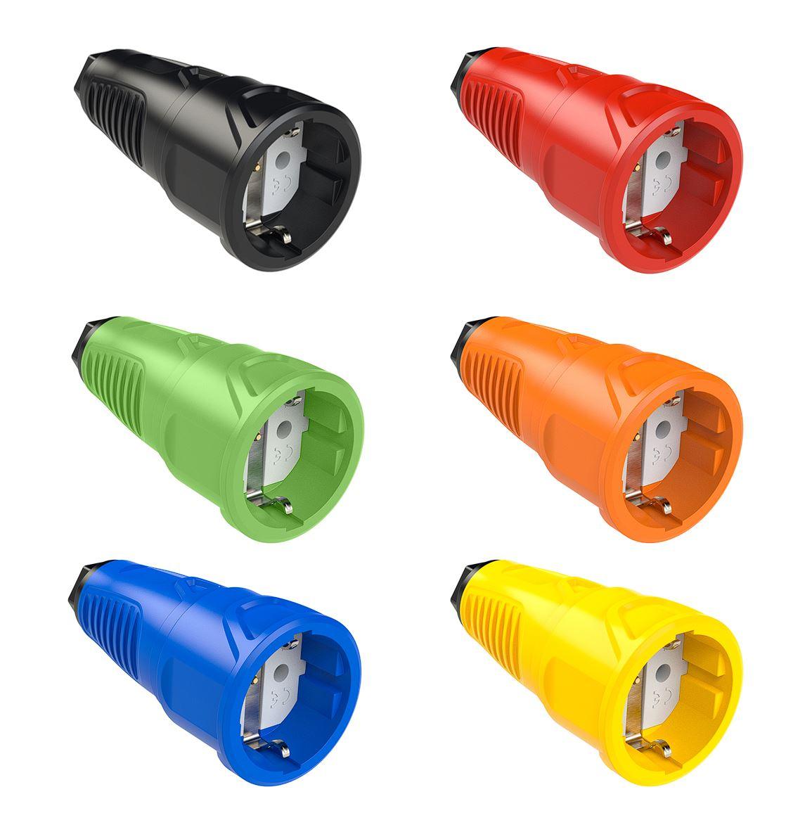 PCE Taurus Vollgummi-Schuko-Kupplung mit Polyamid-Einsatz IP20 - ohne Deckel - verschiedene Farben