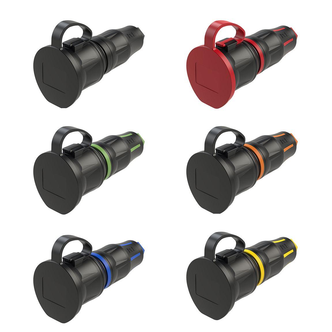 PCE Top Taurus Vollgummi-Schuko-Kupplung IP54 - Deckel am Band - verschiedene Farben