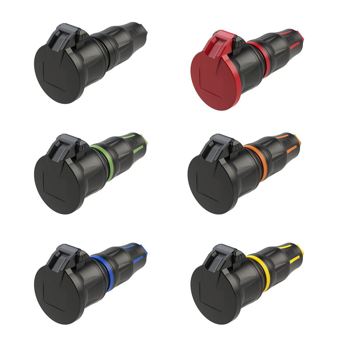 PCE Top Taurus Vollgummi-Schuko-Kupplung IP54 - Federklappdeckel - verschiedene Farben