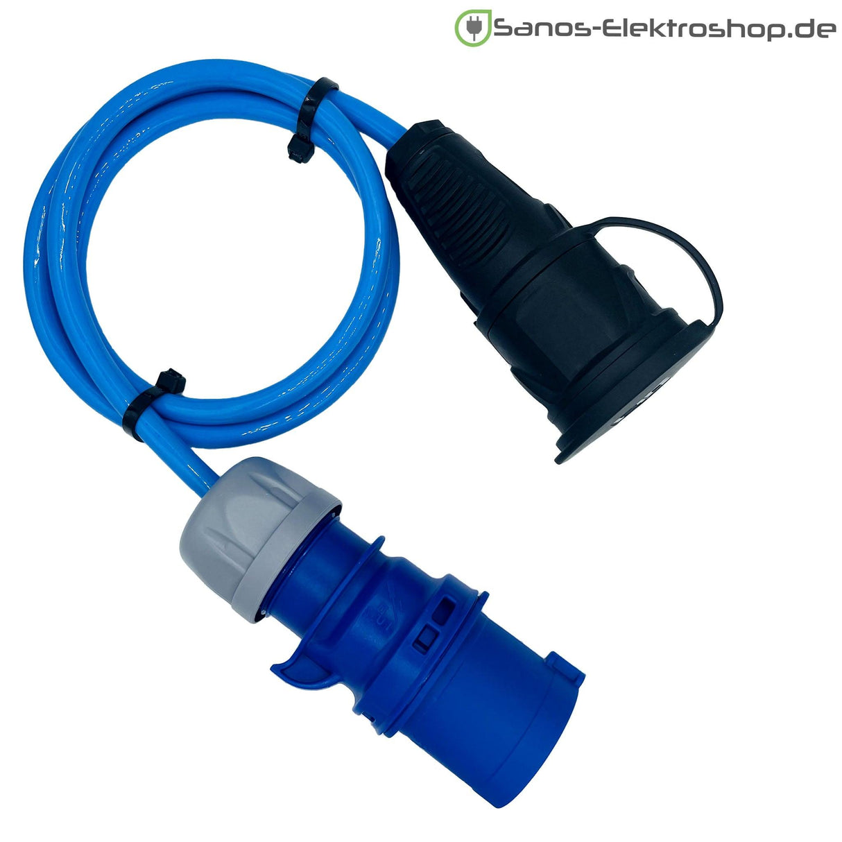 Camping/Caravan/Boot Adapter CEE-Stecker auf Schuko-Kupplung 230V 3-polig 16A, Gummileitung H07BQ-F 3G2,5 blau, 1m-50m