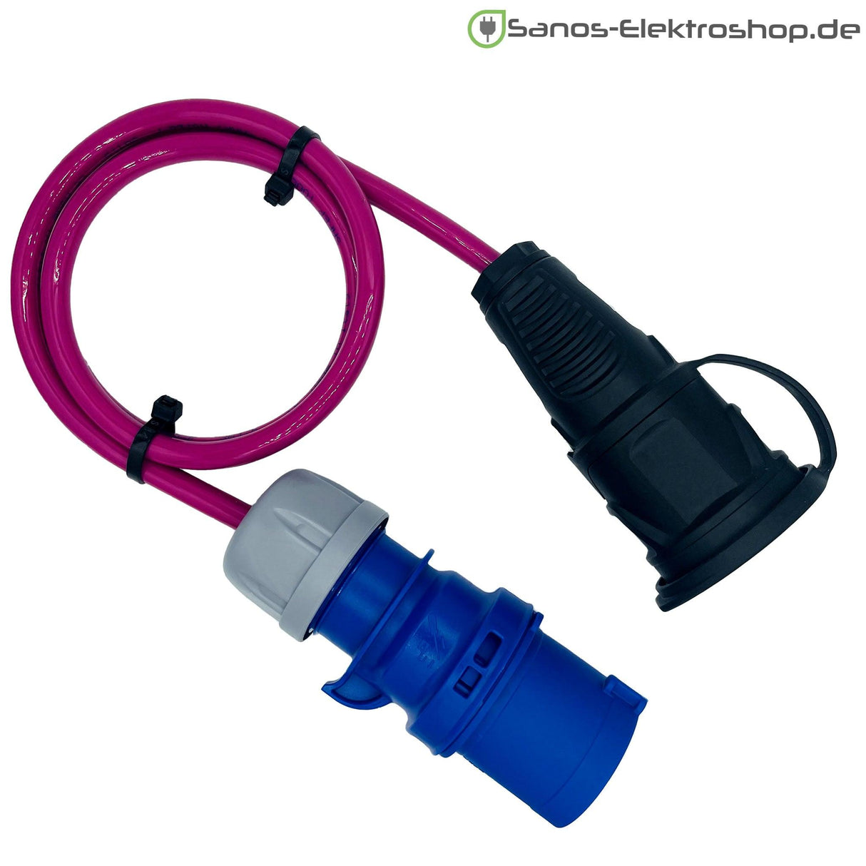 Camping/Caravan/Boot Adapter CEE-Stecker auf Schuko-Kupplung 230V 3-polig 16A, Gummileitung H07BQ-F 3G2,5 pink, 1m-50m