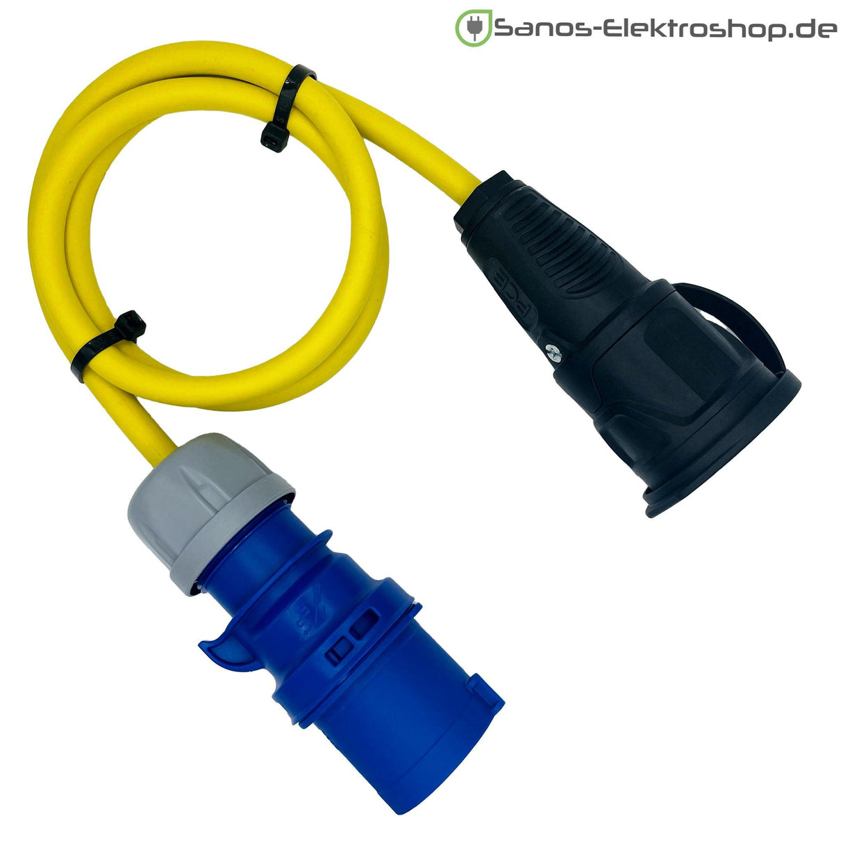 Camping/Caravan/Boot Adapter CEE-Stecker auf Schuko-Kupplung 230V 3-polig 16A, Gummileitung H07RN-F 3G2,5 gelb, 1m-50m