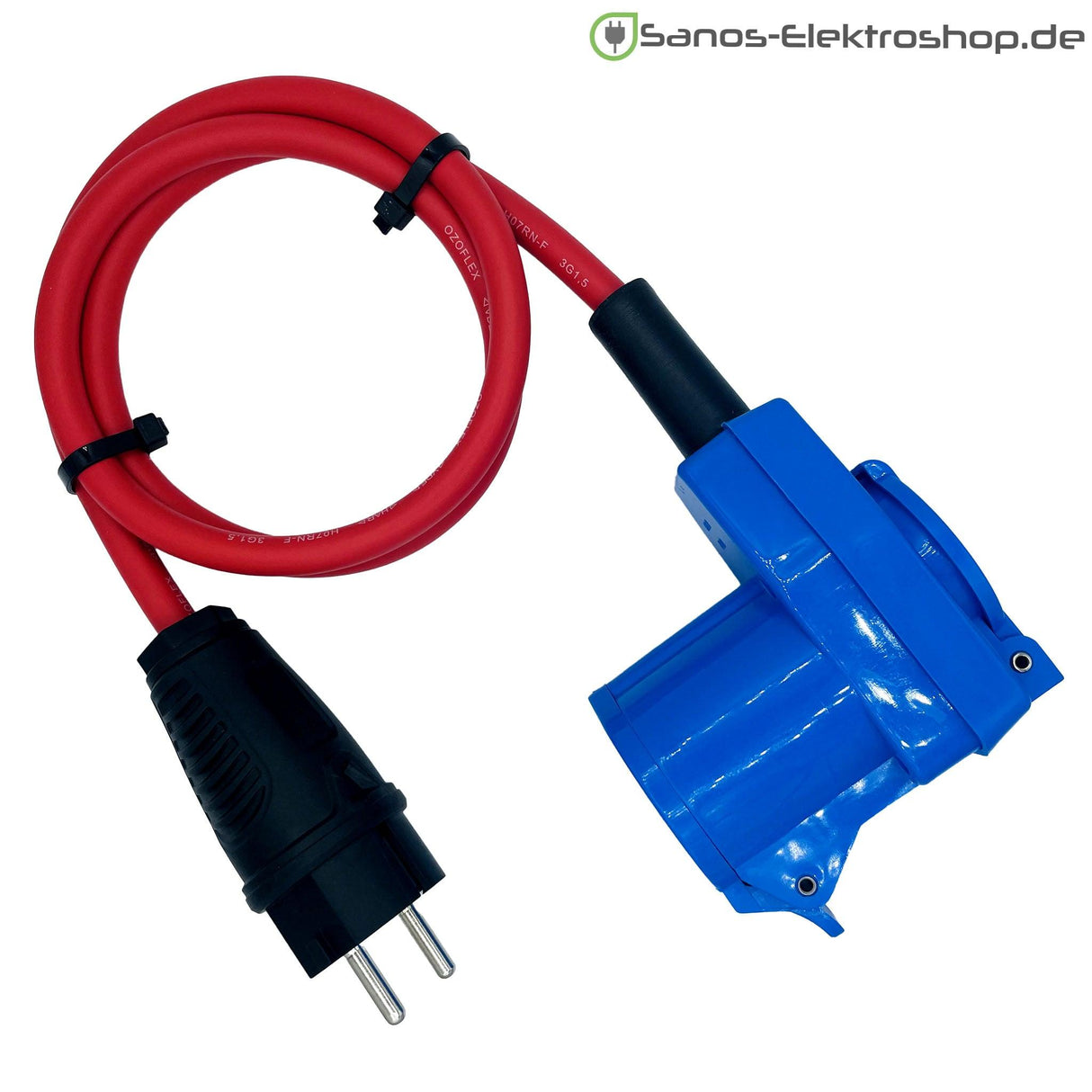 Camping/Caravan/Boot Adapter Schuko-Stecker auf CEE-Winkelkupplung 230V 3-polig 16A, Gummileitung H07RN-F 3G2,5 rot, 1m-50m