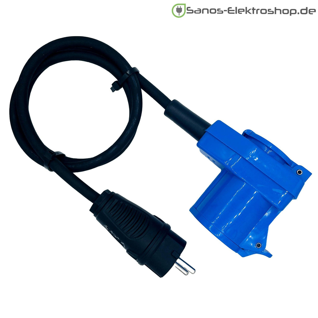 Camping/Caravan/Boot Adapter Schuko-Stecker auf CEE-Winkelkupplung 230V 3-polig 16A, Gummileitung H07RN-F 3G2,5 schwarz, 1m-50m