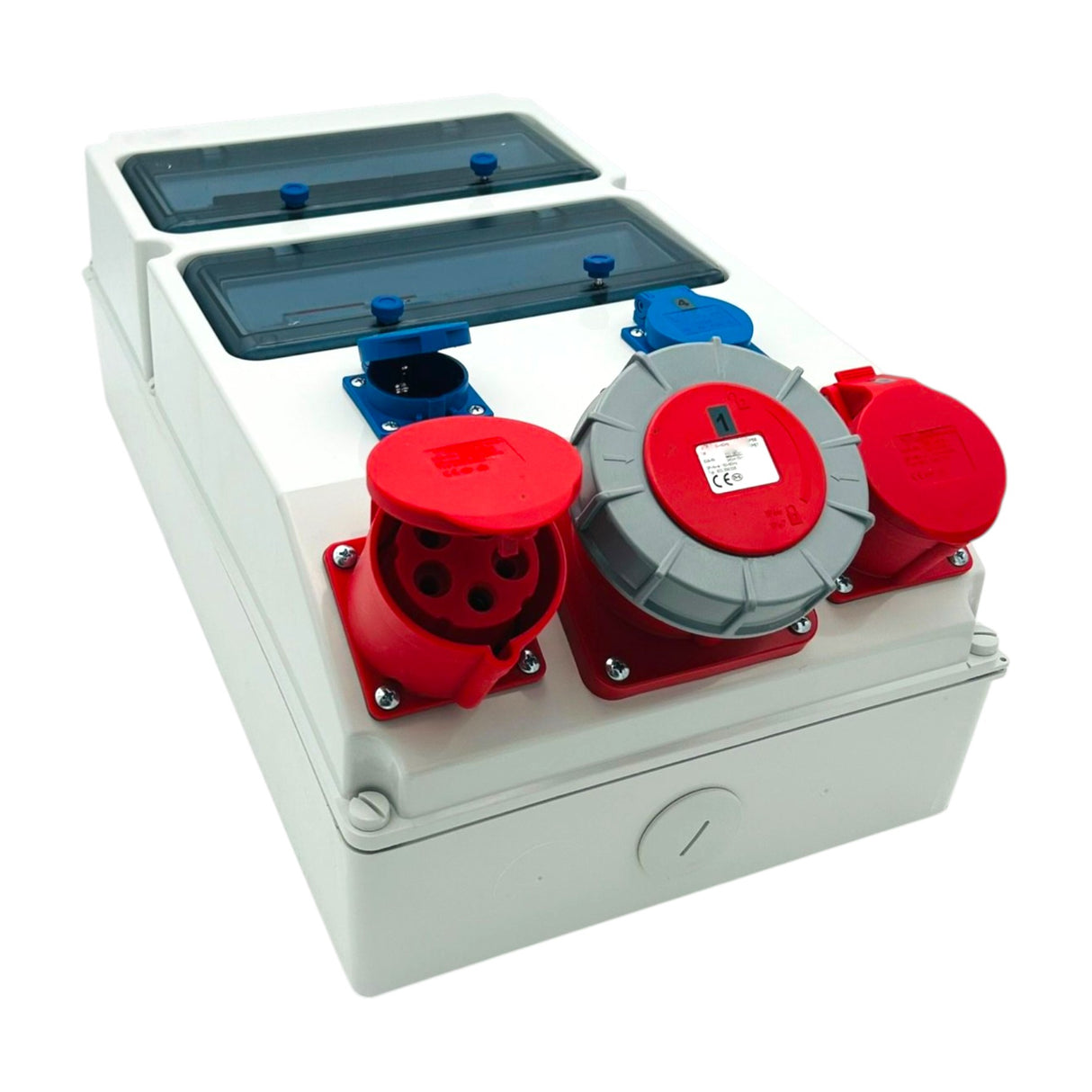 SANOS Wandverteiler ABB/PCE - 1x CEE 63A 1x CEE 32A 1x CEE 16A und 2x Schukodose mit FI | SAN036