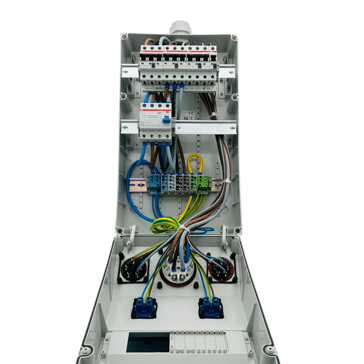 SANOS Wandverteiler ABB/PCE - 1x CEE 63A 1x CEE 32A 1x CEE 16A und 2x Schukodose mit FI | SAN036