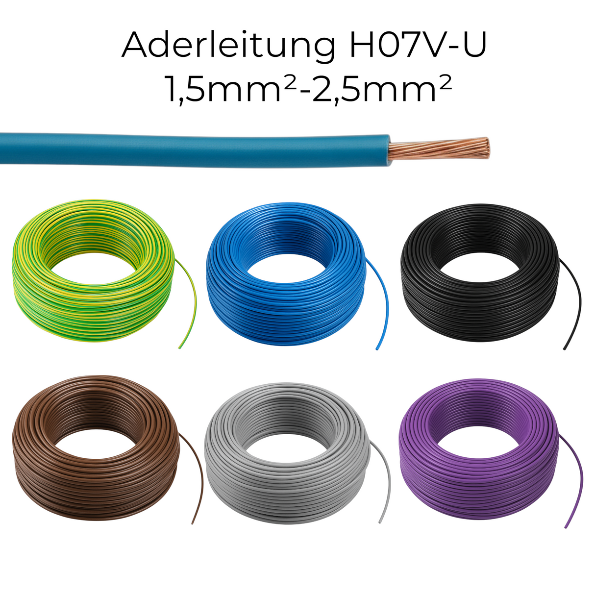 Aderleitung H07V-U starr | 1,5mm²-2,5mm² | 10-100m | verschiedene Farben