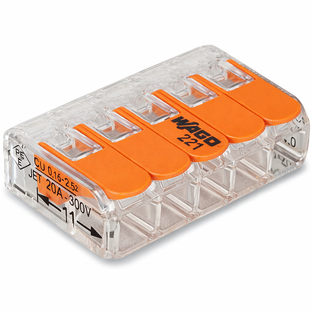 WAGO 221-415, WAGO-Verbindungsklemme 5fach, 0,14-4mm², transparent, 25 Stück
