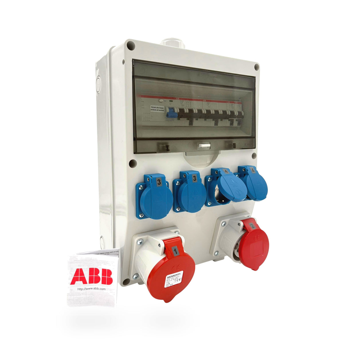 SANOS Wandverteiler SAN014 mit CEE 32A, CEE 16A und vier Schukodosen, ABB und Mennekes