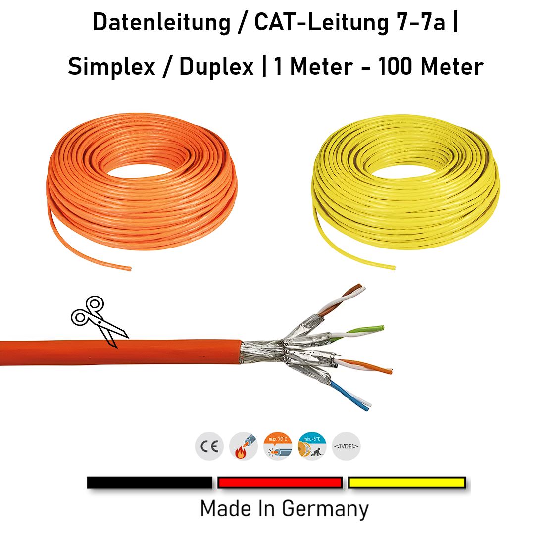 Datenleitung / CAT-Leitung 7-7a | Simplex / Duplex | 1 Meter - 100 Meter