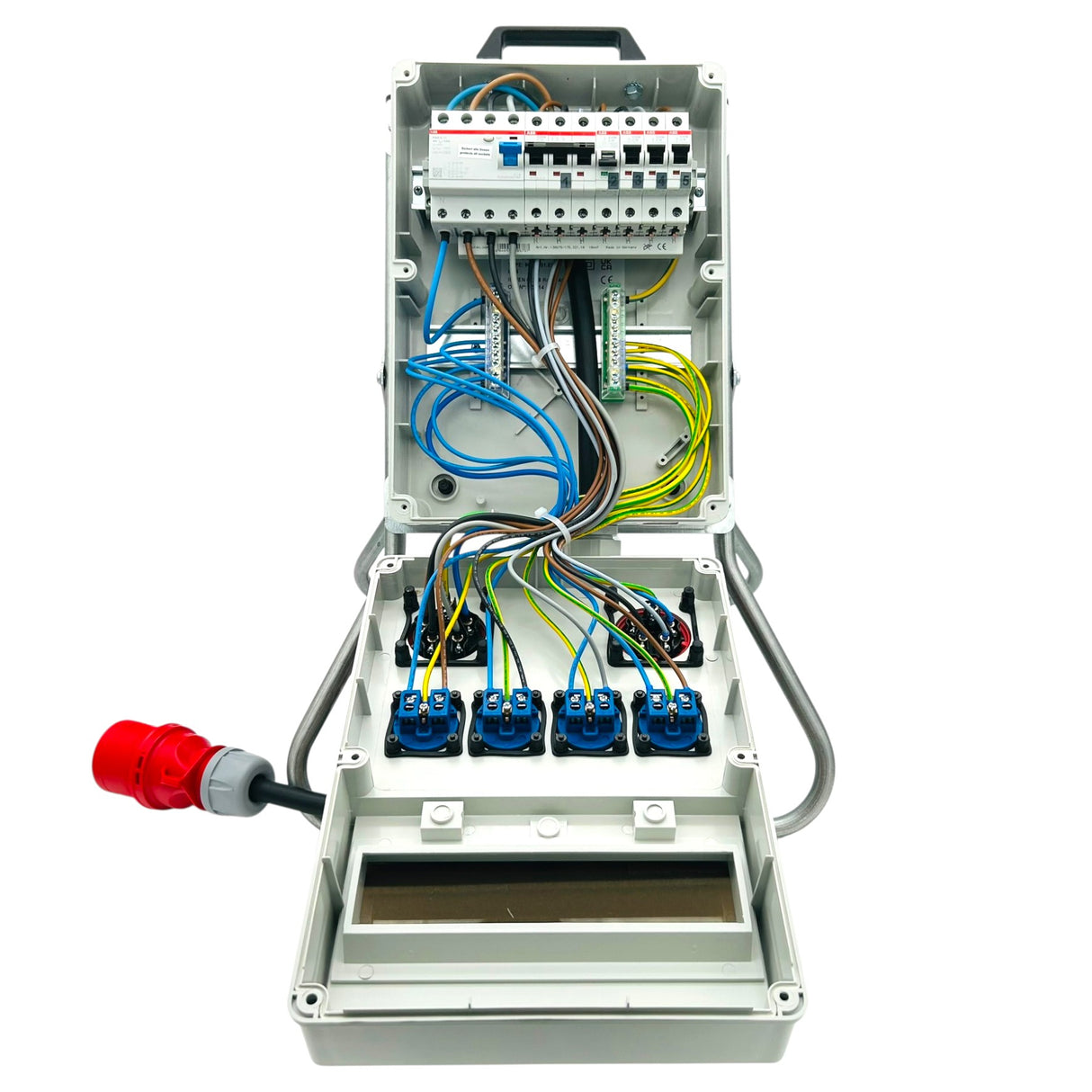 SANOS Standverteiler ABB/PCE - 1x CEE 32A 1x CEE 16A und 4x Schukodose mit FI & Zuleitung | SAN028