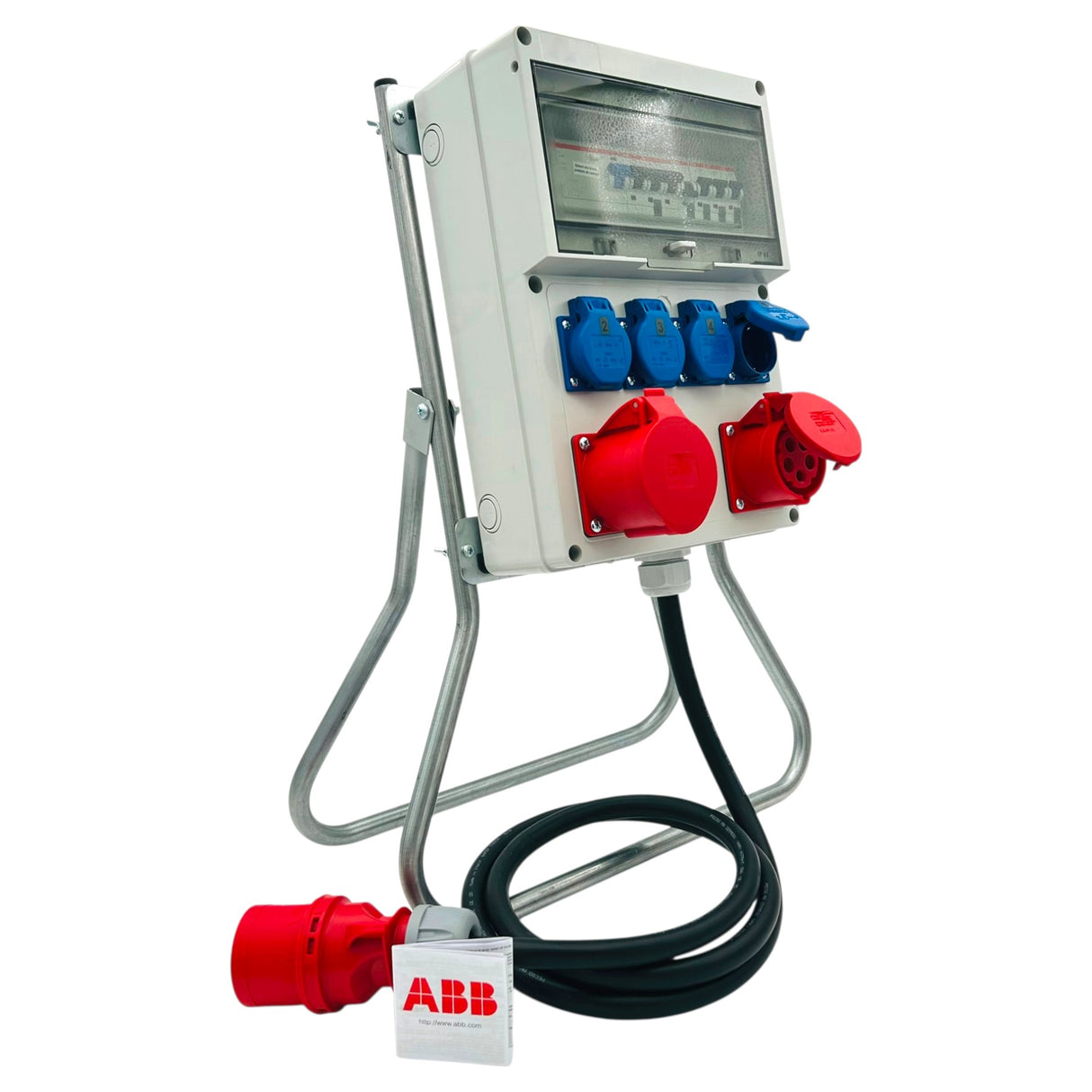 SANOS Standverteiler ABB/PCE - 1x CEE 32A 1x CEE 16A und 4x Schukodose mit FI & Zuleitung | SAN028