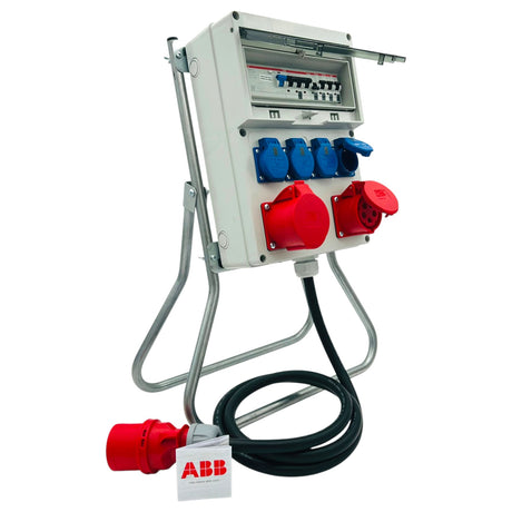 SANOS Standverteiler ABB/PCE - 1x CEE 32A 1x CEE 16A und 4x Schukodose mit FI & Zuleitung | SAN028