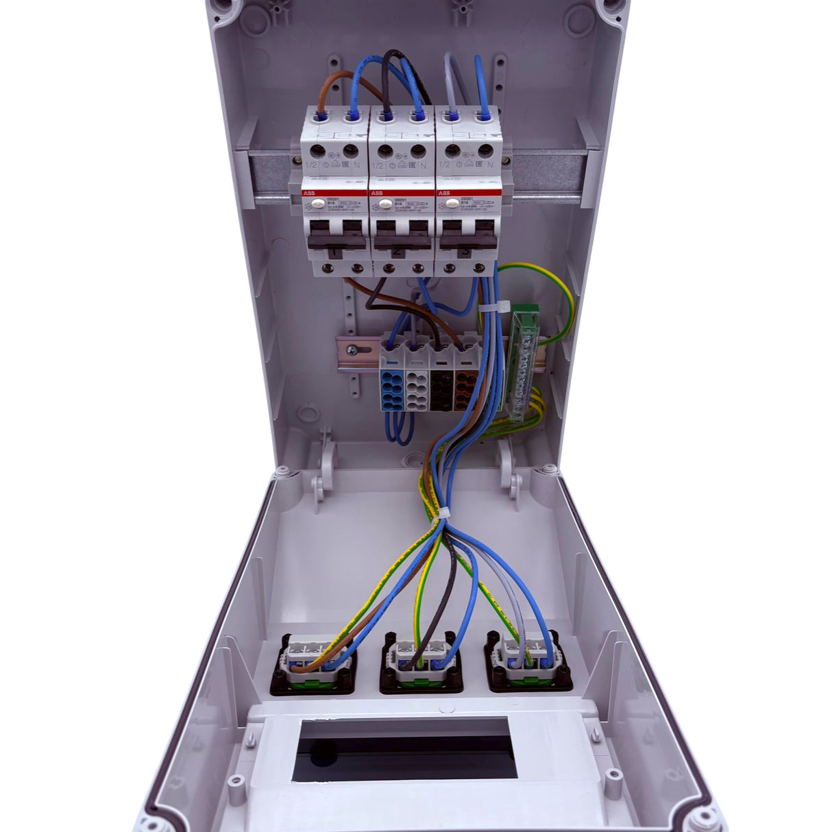 SANOS e-bike Wandverteiler ABB/PCE mit 3x Schukodosen 230 V mit FI/LS | SAN006