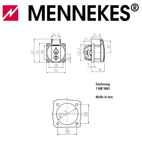 MENNEKES 11332 Anbausteckdose Schuko schwarz 16A 230V IP54 für mobile Verteiler