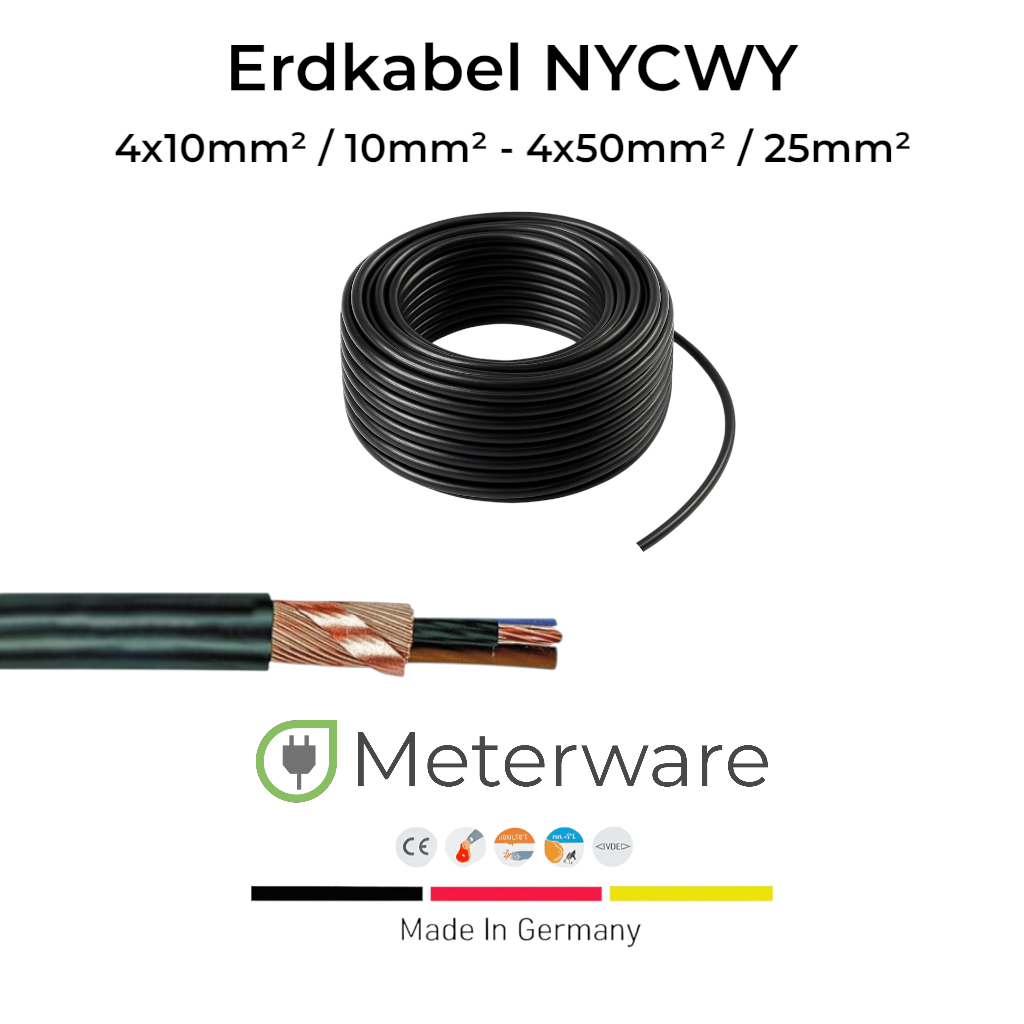 Starkstrom/Erdkabel NYCWY | 4x10 mm²/10 mm² bis 4x50 mm²/25 mm² | Meterware