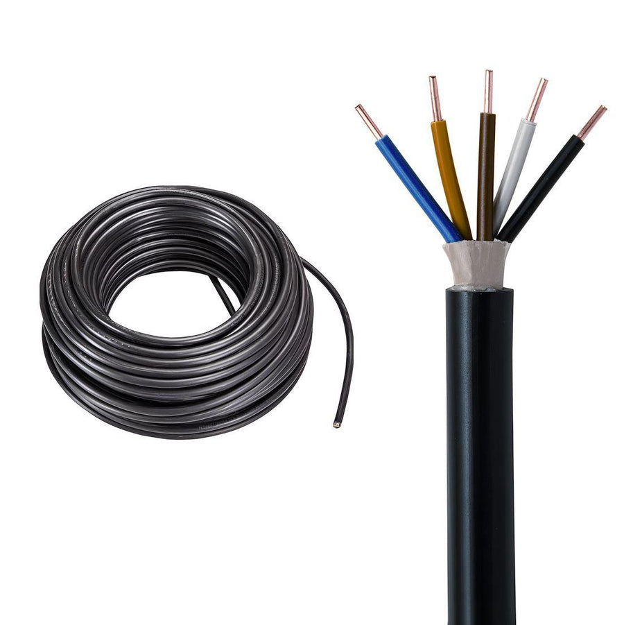 Erdkabel NYY-J 5-adrig, blanker Kupferleiter, schwarzer PVC-Mantel, Nennspannung 600/1.000 V