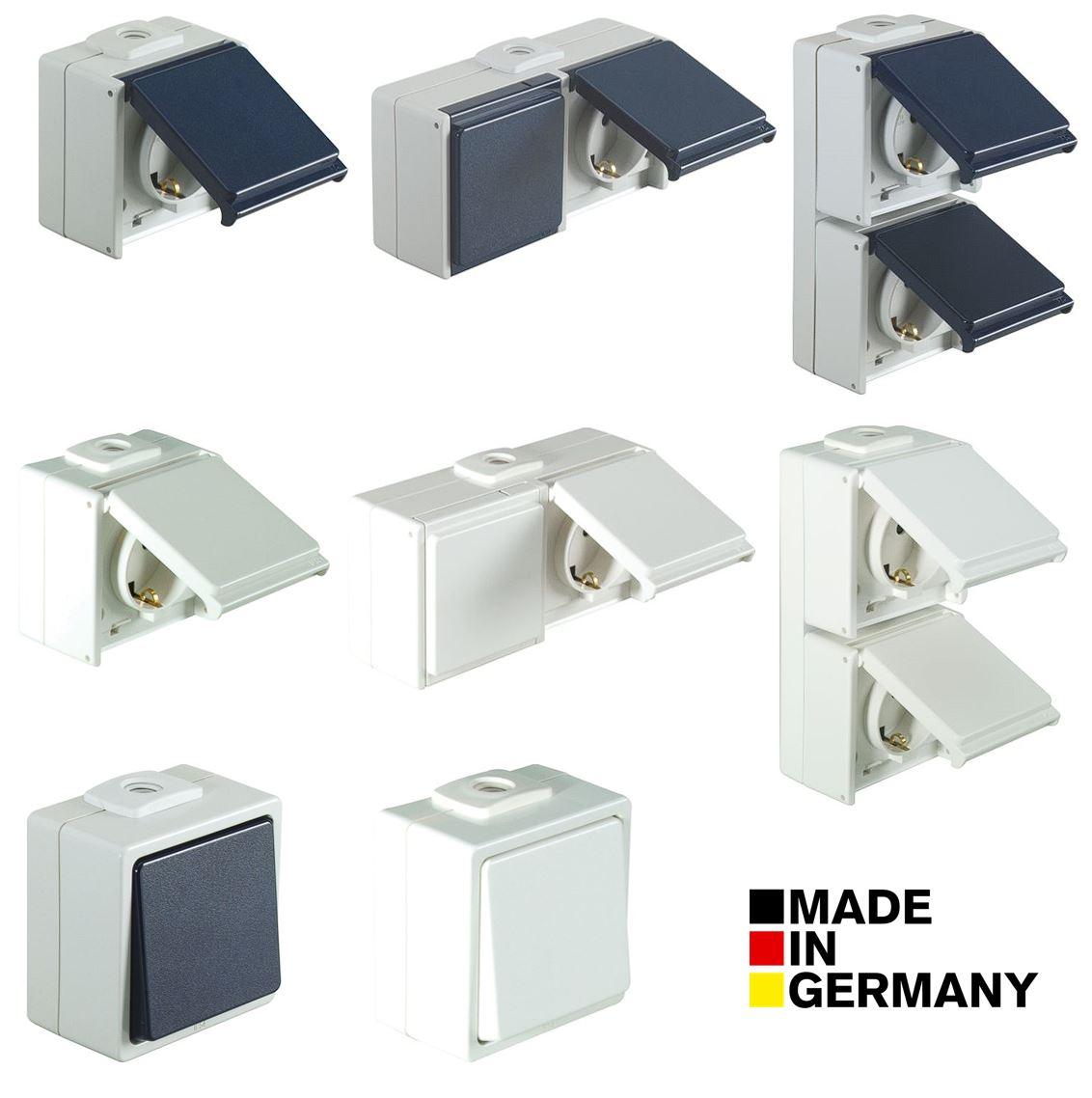 OPUS Aqua Aufputz Schalterprogramm IP54 Schalter Steckdosen Taster OPUS Aqua Aufputz Schalterprogramm IP54 Schalter Steckdosen Taster