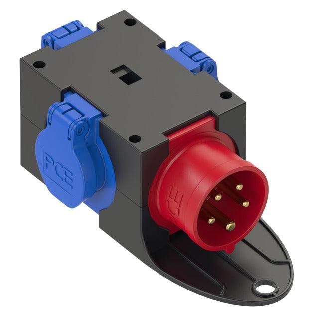 PCE 9430412 CEE-Kompaktverteiler IP44 mit Bügel, CEE-Stecker 16A 400V und 3 Schukodosen