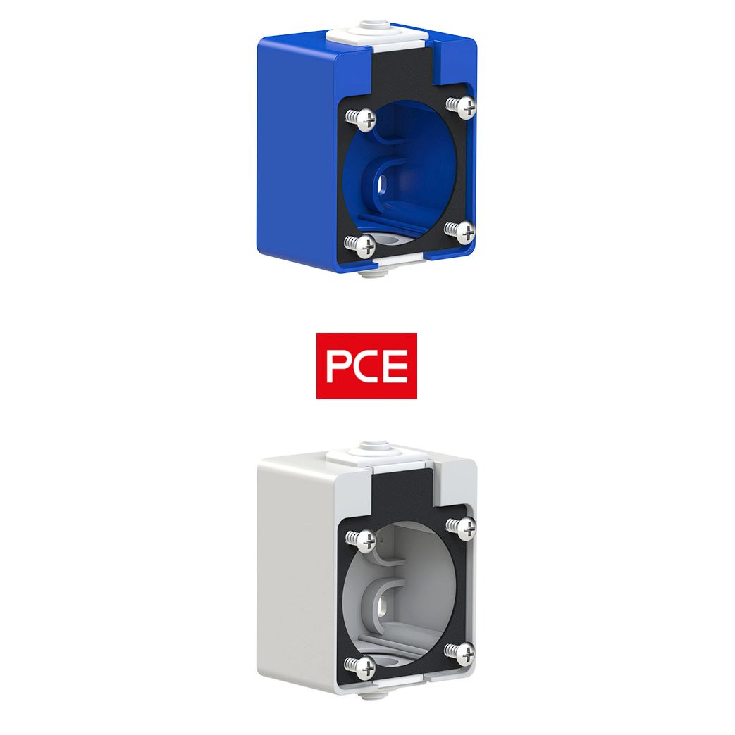 PCE Aufputz-Gehäuse für Maschinen-Schuko-Steckdosen - Blau / Grau