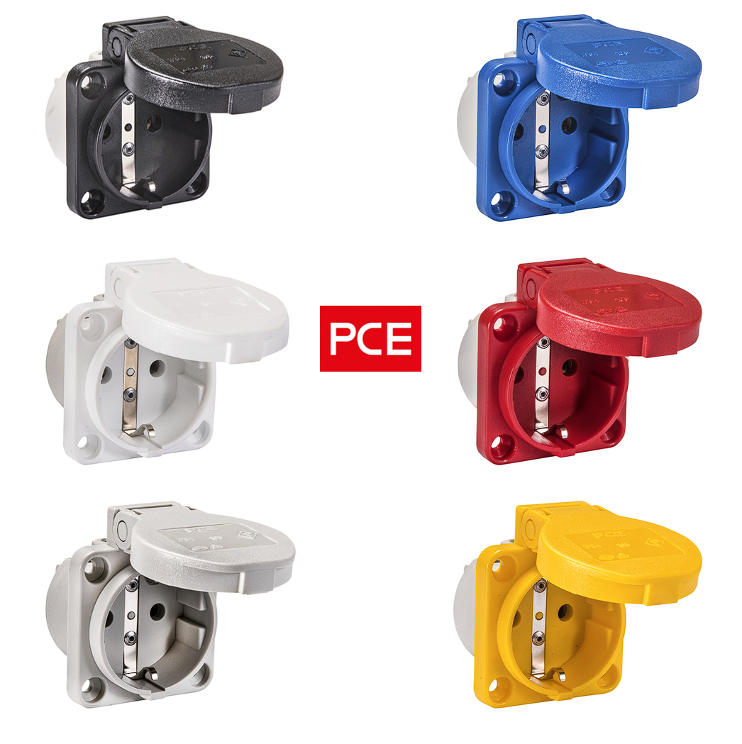 Maschinen-Steckdose, 230V, IP54, Anschluss rückseitig | PCE | verschiedene Farben