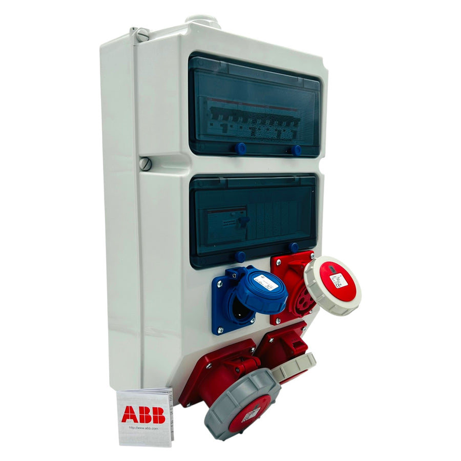 SANOS Wandverteiler SAN022 in IP67 mit CEE 63 A, CEE 32 A, CEE 16 A und einer Schukodose