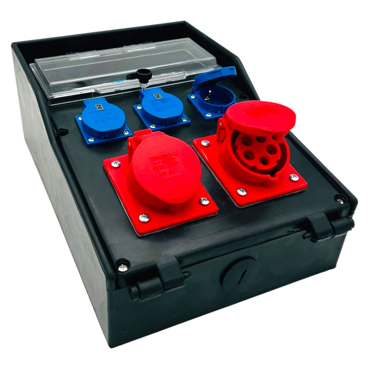 SANOS Vollgummiverteiler ABB/PCE - 2x CEE 16A und 3x Schukodosen mit FI | SAN023