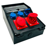 SANOS Vollgummiverteiler ABB/PCE - 2x CEE 16A und 3x Schukodosen mit FI | SAN023