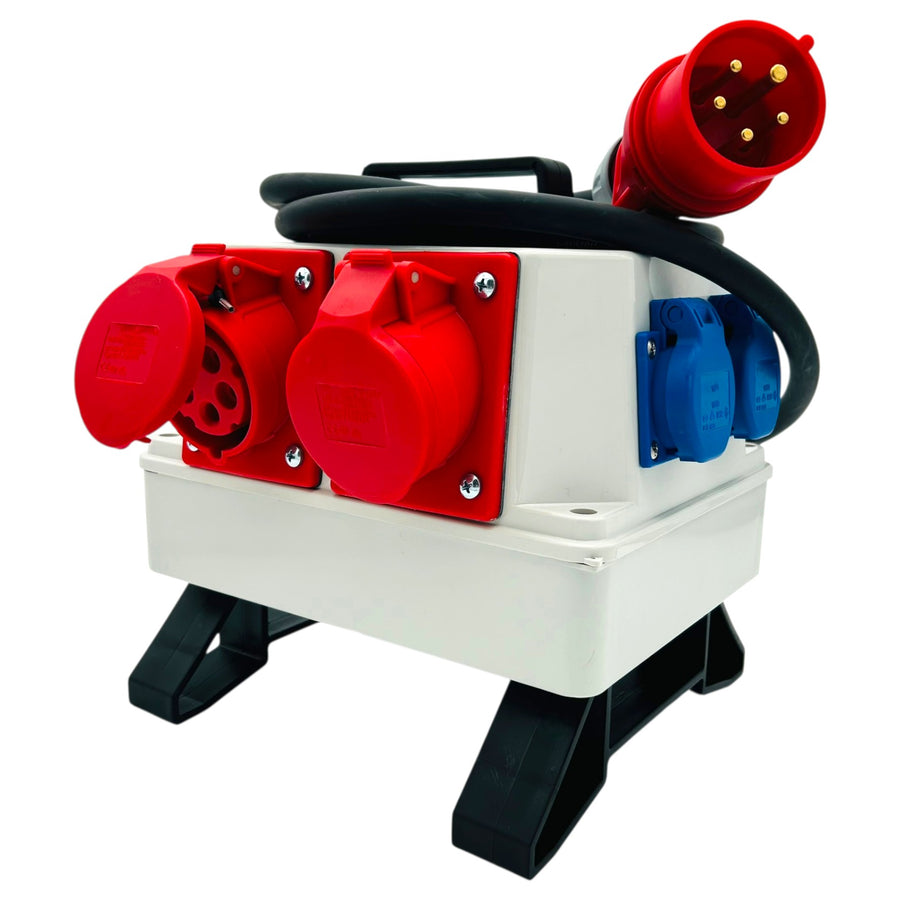 SANOS Mobilverteiler SAN027 mit zwei CEE-Dosen 16 A und vier Schukodosen 230 V von PCE