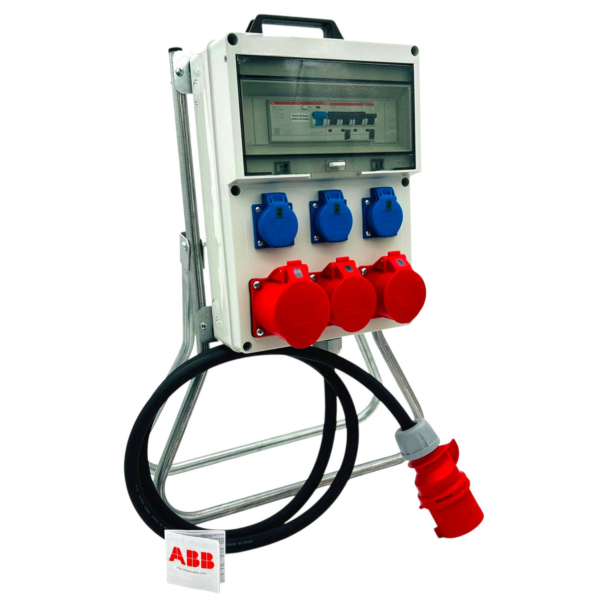 SANOS Standverteiler ABB/PCE - 1x CEE 32A 2x CEE 16A und 3x Schukodose mit FI & Zuleitung | SAN029