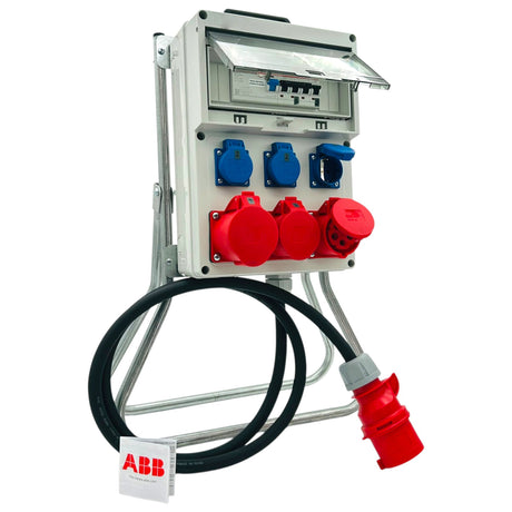 SANOS Standverteiler ABB/PCE - 1x CEE 32A 2x CEE 16A und 3x Schukodose mit FI & Zuleitung | SAN029